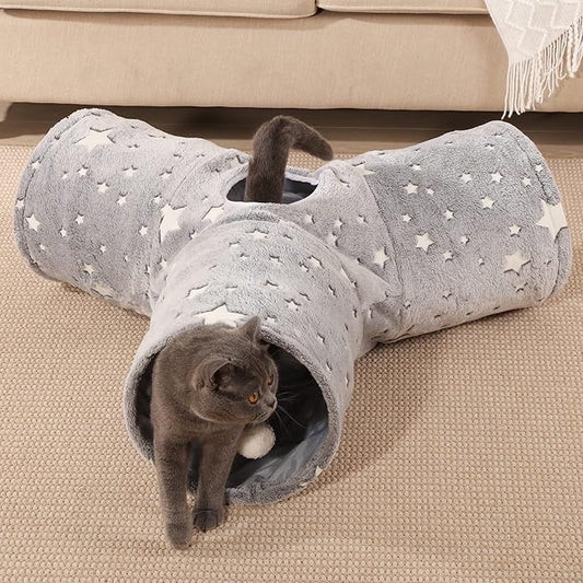 Tempcore Pet Cat Tunnel Tube Cat Toy 3 Way Collapsible, Cat Tunnels for Indoor Cats Self-Luminous Photoluminescence,Kitty Tunnel Bored Cat Pet Toys Peek Hole Toy Ball Cat, Puppy, Kitty, Kitten, Rabbit