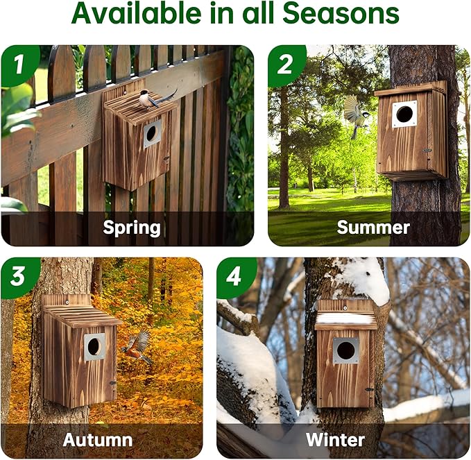 2 Pack Bird Houses for Outside with Metal Predator Guard for Bluebird Wren Swallow Finch, Carbonized Wooden Nesting Boxes for Outdoor, Sturdy Bird House,Easy to Clean