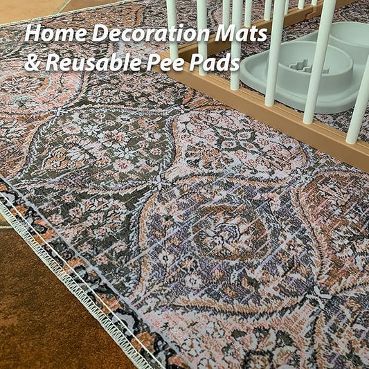 nunubaby Washable Pee Pads for Dogs, Stylish, Non-Slip and Leak-Proof Pee Pads. Reusable Potty Pads for Dogs for Crates and Floors.(Brown/Multi, 24" x36")