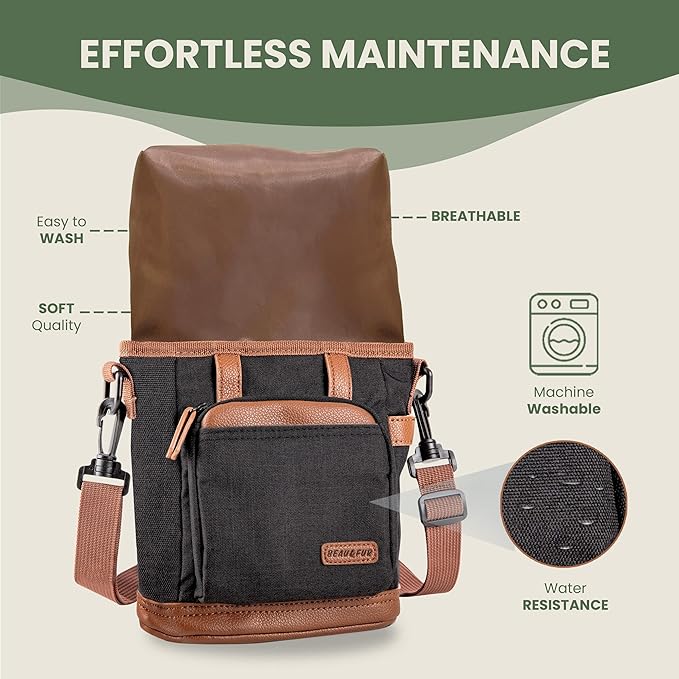 BEAU&FUR Large Dog Treat Pouch with Clicker for Training – 4 Cup Capacity, Built-in Poop Bag Dispenser, Expandable Pocket, Metal Buckle, Large Back Pocket, Ideal Design for Walks and Training – Black