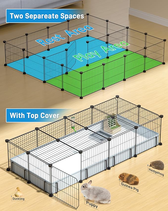 BUCATSTATE Guinea Pig Cages for 2, 20 Panels Guinea Pigs Playpen with Waterproof Mat, Metal Rabbit Cage Indoor for Hedgehogs, Quail, Chickens (56" L x 24" W x 12" H)