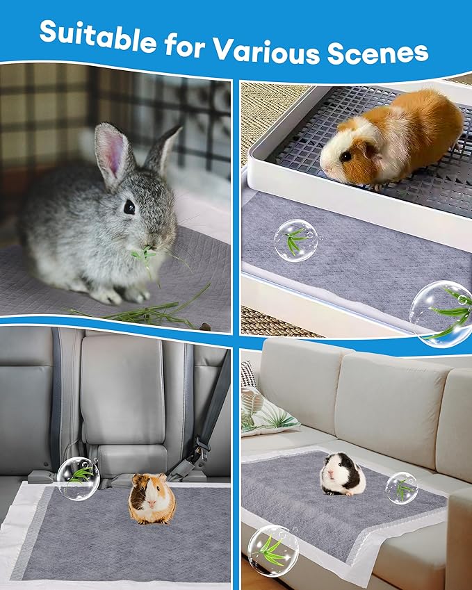 BUCATSTATE 50 Count Disposable Guinea Pig Cage Liners, Super Absorbent Guinea Pig Bedding, Bamboo Charcoal Odor Control Pee Pads for Rabbits, Ferrets and Small Animals (18''x24'')