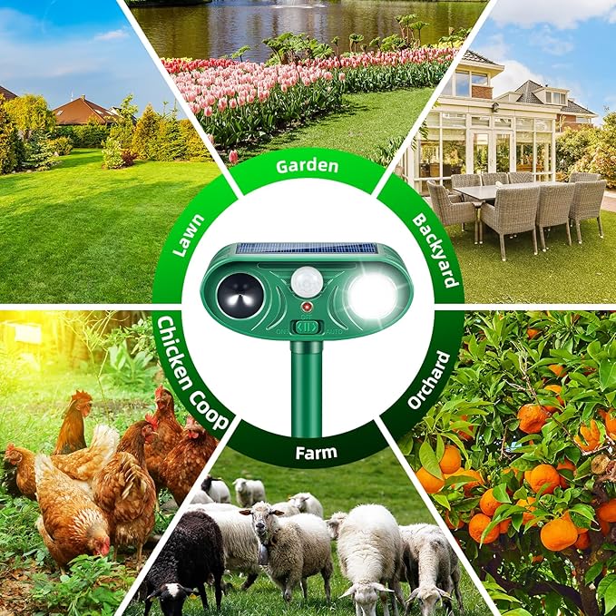 Solar Ultrasonic Animal Repellent Outdoor, Waterproof Cat Deterrent Outdoor and Solar Animal Repeller Deer Repellent Device Rabbits,Raccoons and Birds from Gardens, Farms