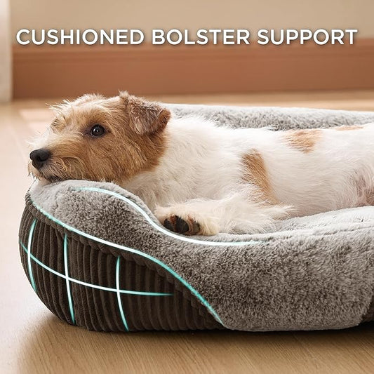 Bedsure Washable Dog Bed Small Medium Size Dog - Rectangle Fluffy Plush Pet Bed Puppy Bed, Comfy Corduroy Fleece and Nonskid Bottom,25x21x7inches,Suitable for Pet Up to 20lbs,Brown