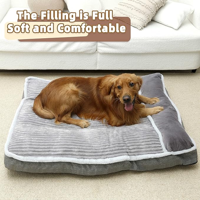 Dog Bed for Large Dogs, Dog Mattress with Pillow for Crate Kennel, Sofa pet Bed, Super Soft pet Bed for Medium, Jumbo, Small Dogs Breeds Grey, Medium:(31"x25"x3")