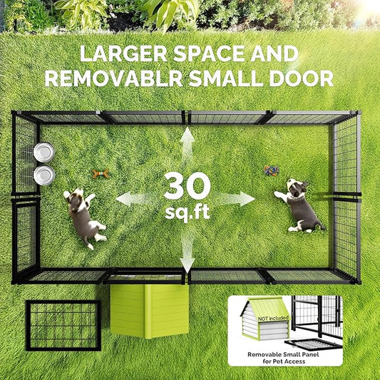 Sino Luban 2PCS Outdoor Dog Kennel Outside Run with Doggy Door, Swivel Feeder&Roof - 8x4x6FT Large Dog Kennels Pens Outside for Large Dogs Breed - Heavy Duty Cage (Can Connect to Your Dog House)