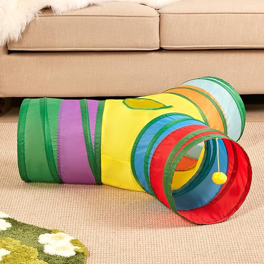 Tempcore Pet Cat Tunnel Tube Cat Toys 3 Way Collapsible, Cat Tunnels for Indoor Cats,Kitty Tunnel Bored Cat Pet Toys Peek Hole Toy Ball Cat, Puppy, Kitty, Kitten, Rabbit Rainbow