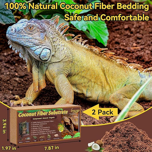 Legigo 2 Pack Compressed Coconut Fiber Substrate - 100% Organic Coconut Fiber Brick Bedding for Reptiles, Natural Coco Husk Substrate Terrarium Bedding for Snake, Hermit Crabs, Frogs, Tortoise, Gecko