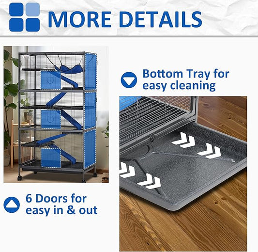 Polar Aurora Metal Small Animal Cage 6 Tiers Homes for Pets Removable Ferret Cage with Lockable Wheels, 59" H Deluxe Chinchilla Cage with Hammock and Removable Tray (XL)