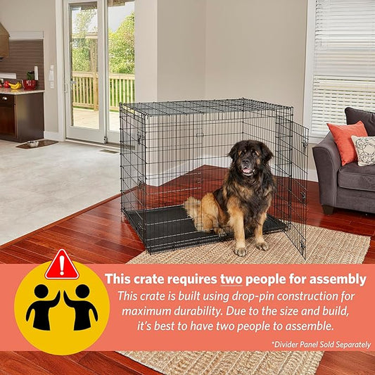 MidWest Homes for Pets Solutions Series XXL Double Door 54-Inch Dog Crate for the Largest Breeds, Sturdy Drop Pin Assembly, Black E-Coated, SL54DD