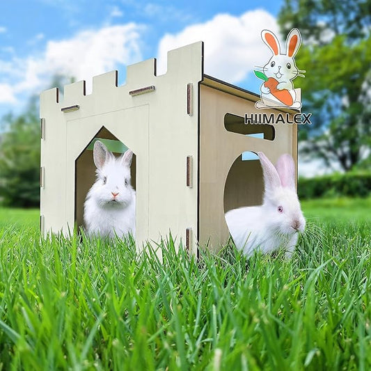 HIIMALEX Large Sturdy Bunny House with Spacious Balcony Hidey Detachable Playhouse for Rabbit Hideout Castle Tower Toys for Indoor Bunnies Guinea Pig Hamster Chinchilla Gerbil