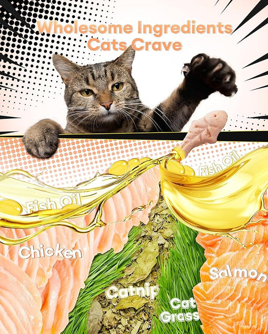 17.63oz Crunchy Cat Grass Treats for Hairball Control – Natural Salmon & Cat Grass & Catnip Biscuits, Low-Calorie Healthy Snacks for Indoor Cats, Digestive & Dental Care
