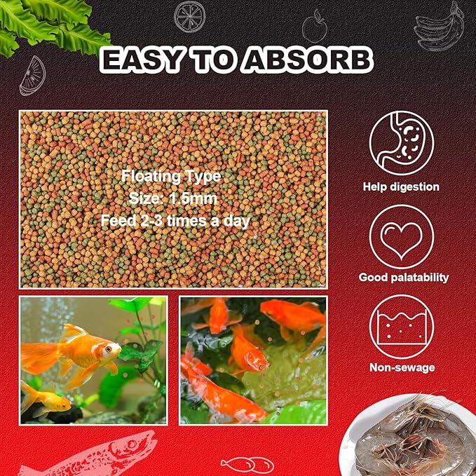 Floating Goldfish Food Pellets – Pond Fish Food Natural Color Enhancing, Promotes Growth with Natural Antarctic Krill & Spirulina, Clear Water Formula(12oz)