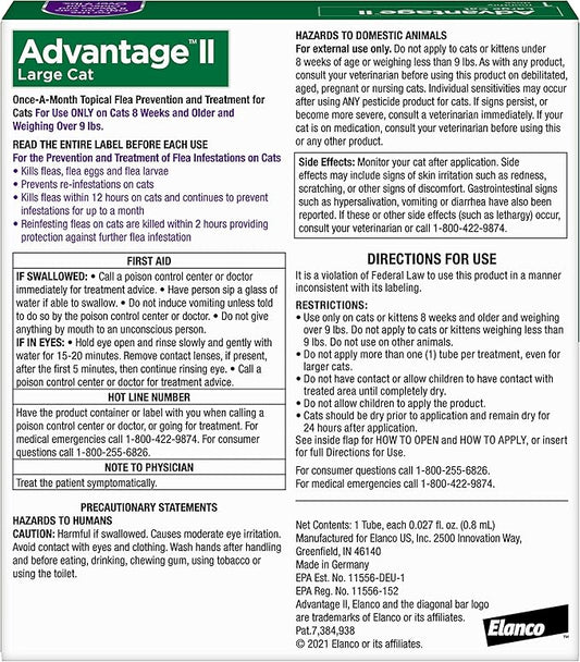 Advantage II Large Cat Vet-Recommended Flea Treatment & Prevention | Cats Over 9 lbs. | 1-Month Supply