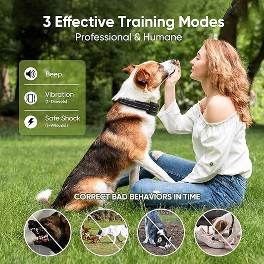 Dog Shock Collar 2 Dogs (5-120Lbs) - 4500FT Dog Training Collar with 3 Training Modes, Security Lock,IP67 Waterproof&Rechargeable e-Collar with Remote for All Breeds (Green)