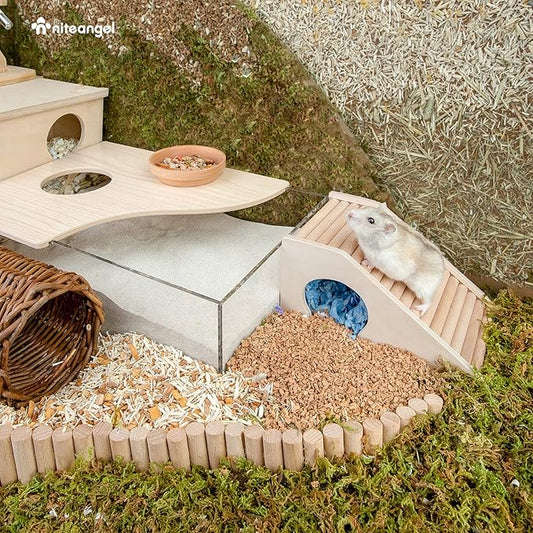 Niteangel Hamster House w/Climbing Ladder for Hamsters Gerbils Mice or Similar-Sized Pets (Trapezium-Shaped Hamster Hut)