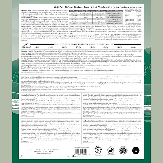 Canine Caviar - Open Sky: Duck & Teff Alkaline Dry Dog Food, Limited Ingredients, Gluten-Free, Based on Science & Research, Veterinary Alternative Diet (4.4 Pound Bag)