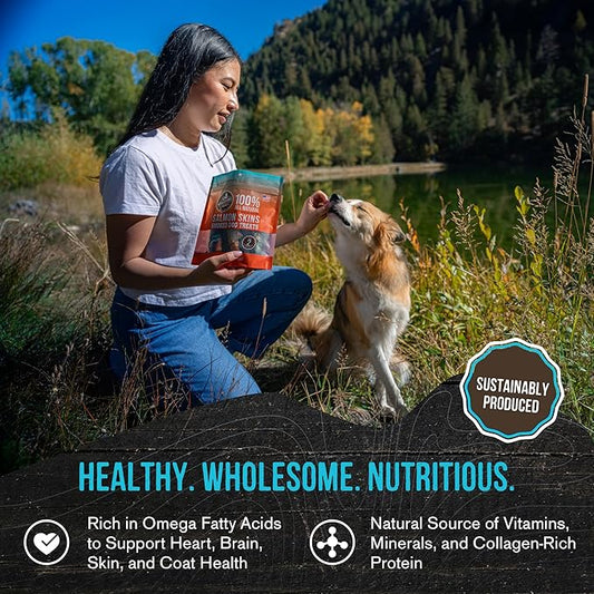Wholesome Pride Smoked Salmon Skins Natural Healthy Dog Treats, USA Made Sustainably Sourced Dehydrated Treats, 4oz