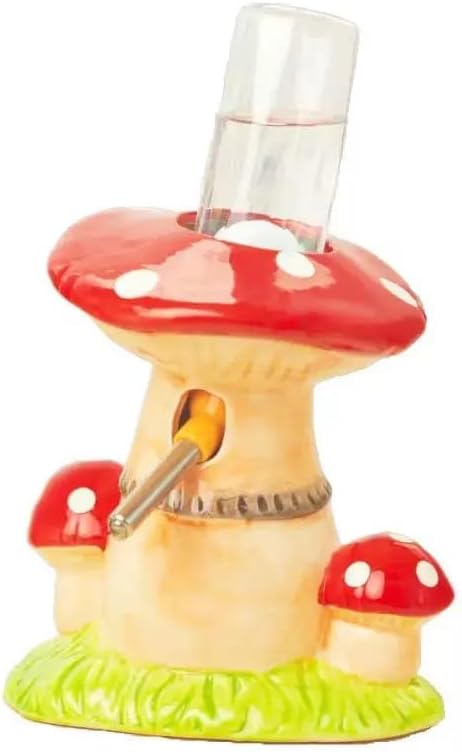 Ceramic Hamster Water Bottle with Stand & 80ML Water Bottle, Water Dispenser for Small Animal, Water Bottle Holder Auto Water Feeding Bottles for Syrian Dwarf Hamster Mice Gerbil (Mushroom Shape, Red)