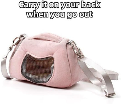 Small Pet Carrier Bag with Adjustable Shoulder Strap Hamster Travel Cage Breathable Carrier Portable Travel Carrier for Birds Sugar Glider Golden Hamsters (Pink B)