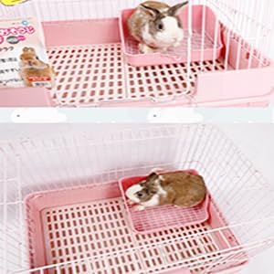 Rabbit Litter Box Bunny Potty Box Guinea Pig Hay Rack Feeder Rabbits Corner Litter Pan Potty Trainer Pet Toilet with Cleaning Set for Hamster, Guinea Pig, Ferret and Other Animals (Pink)
