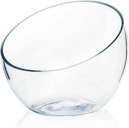 Craft And Party, Slant Cut Bowl Glass, Glass Fish Bowl Vase, 6" Height x 7" Width Fruit Jar, Candy Dish, Clear Terraium, Flower Centerpiece