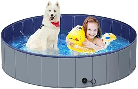 Dog Pool for Large Dogs, Kiddie Pool Hard Plastic, Dog Bathtub Portable, Foldable Pool for Dogs Slip-Resistant (Dark Gray, L-47"x12")