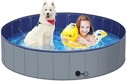 Dog Pool for Large Dogs, Kiddie Pool Hard Plastic, Dog Bathtub Portable, Foldable Pool for Dogs Slip-Resistant (Dark Gray, L-47"x12")