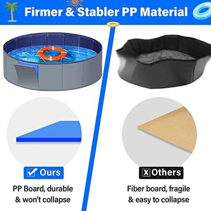 Dog Pool for Large Dogs, Kiddie Pool Hard Plastic, Dog Bathtub Portable, Foldable Pool for Dogs Slip-Resistant (Dark Gray, L-47"x12")