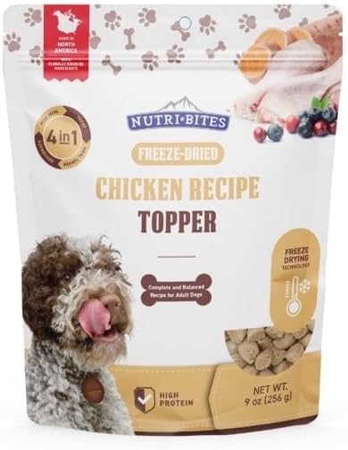 Nutri Bites Freeze Dried Chicken Dog & Cat Treats, 4 oz | Healthy Pet Training Treats or Food Topper | All Natural, 1 Single Animal Protein, High Protein