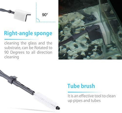 Carefree Fish 6IN1 Aquarium Cleaning Tools Long Handle Adjustable Length 20~36Inches Fish Tank Cleaner Kit Alage Scraper Scrubber Brushes Set
