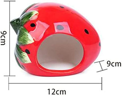 Cool Hamster House Hideout Suitable for Hamsters Less Than 4 inches 10 cm in Length Ceramics Strawberry Shape Bed Cute Small Animal Pet Squirrel Hedgehog Chinchilla Nest Hamster Cage Accessories