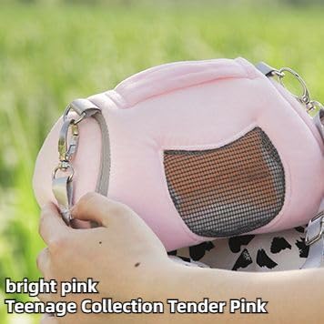 Small Pet Carrier Bag with Adjustable Shoulder Strap Hamster Travel Cage Breathable Carrier Portable Travel Carrier for Birds Sugar Glider Golden Hamsters (Pink B)