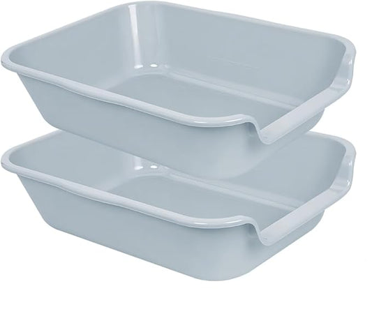 2 Pack Extra Large Dog Litter Box Pan Tray (ABS Material), Low Entry Jumbo Senior Litter Boxes for Multiple Kitten Big Cats, Pet Safe Indoor Dog Potty (Light Gray, 20" L x 15" W)