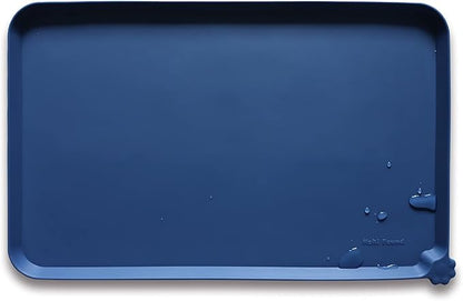 Hoki Found L Silicone Pet Food Mats with High Lips - Non Slip Cat Dog Bowl Placemats - Waterproof Cat Dog Feeding Mat - Indigo Ink