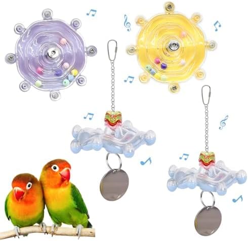 Bird Toys for Parakeets, Colorful Parakeet Toys Wheel, Interactive Spinner Rattle Parrot Toy, Cockatiel Toy for Bird Cage, Chewing Exercise for Conure, Budgies Enrichment Toy (4pcs, Rondom Color)