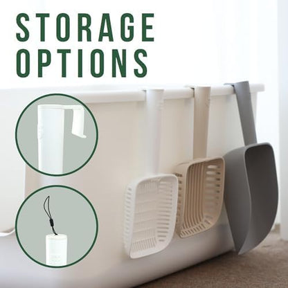 TypeC Cat Litter Scoop - Small Holes (0.11in) Big Size Scooper - Long Handle & Easy Cleaning - Hanger for Litter Box