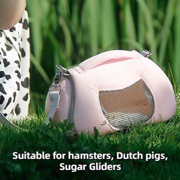 Small Pet Carrier Bag with Adjustable Shoulder Strap Hamster Travel Cage Breathable Carrier Portable Travel Carrier for Birds Sugar Glider Golden Hamsters (Pink A)