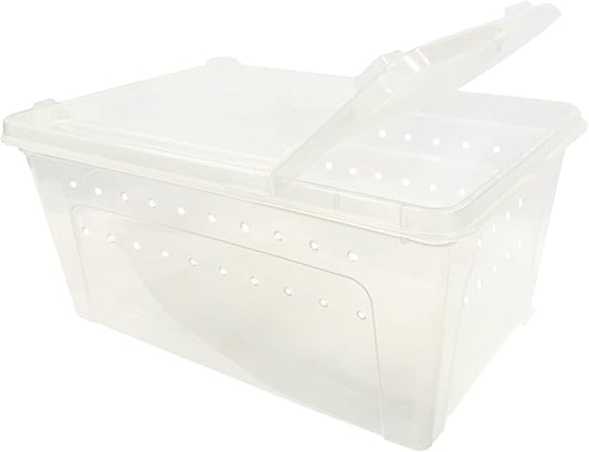 Happy Habitat (Medium - 2 Pack)- Ventilated Enclosure & Breeder Box - for Live Feeder Insects, Reptiles, Amphibians & Other Small Pets - Durable Plastic Portable Terrarium