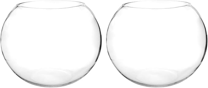 Craft And Party Fish Bowl Vase, 11" Height x 13" Width, Set of 2 Glass Bubble Bowl Vase for Terrarium and Flower Centerpiece