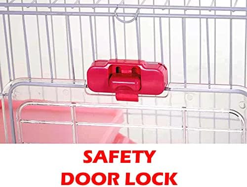 X-Large Pink Deluxe Muli-Level Indoor Rabbit Hutch Cage for Ferret Squirrel Chinchilla Solid Platform Ramp Paw Safe Mesh Floor Pull Out Leakproof Easy Clean 2-Inch Deep Tray Lockable Casters