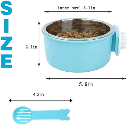 Hamiledyi 2-Pack Hanging Dog Bowls with Removable Stainless Steel Feeder - Spill-Proof Crate Bowls for Kennel/Cage, Puppy to Medium Dogs, Cats, Rabbits & Guinea Pigs (Durable Pet Food & Water Dishes)