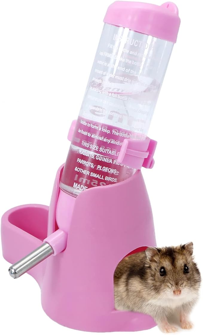 Wontee Hamster Water Bottle Water Dispenser Hamster Silent Exercise Running Wheel for Dwarf Hamsters Gerbil Mice (Pink, 125ML)