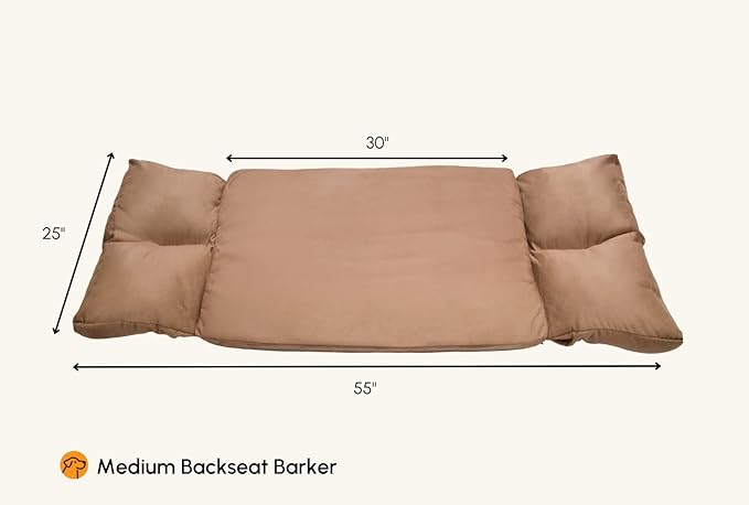 Barker Beds Orthopedic Dog Bed for SUV (Medium, Khaki) - Memory Foam Travel Mattress for Medium Dogs - Machine Washable Cover & Headrest - Joint Support - Made in USA
