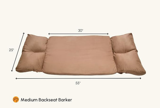 Barker Beds Orthopedic Dog Bed for SUV (Medium, Khaki) - Memory Foam Travel Mattress for Medium Dogs - Machine Washable Cover & Headrest - Joint Support - Made in USA