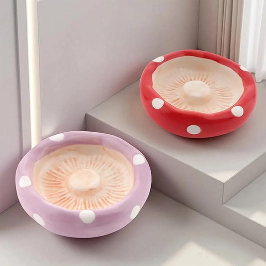 2 Pack Hamster Ceramic Food Bowl Mushroom Shaped Water Bow for Hamster Rat Gerbil Guinea Pig Hedgehog Small Animal (Red and Purple)