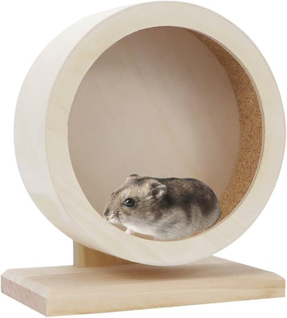 Small Pets Exercise Wheel Hamster Wooden Mute Running Spinner Wheel Play Toy for Rat Gerbil Mice Chinchillas Hedgehogs Guinea Pigs (S)
