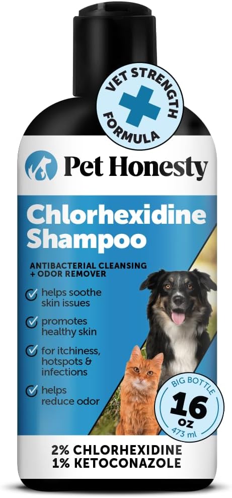 Chlorhexidine Cat & Dog Seasonal Itch Relief Shampoo, for Allergies, Itching, Skin and Coat Supplement, Helps Shedding, Hot Spots, Deodorizing Dog Shampoo & Grooming Supplies,16oz