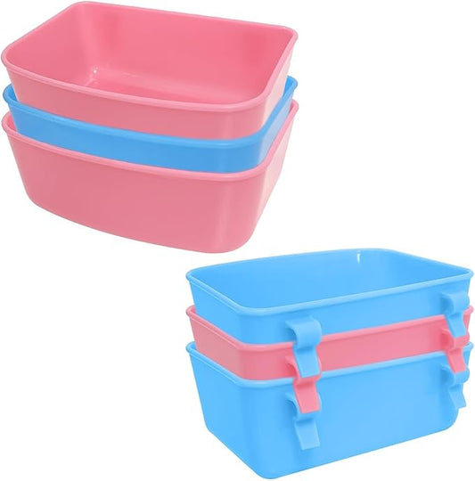6 Pack Feeder (Blue, Pink), Hanging Feeder,Food and Water Container, Bath Water Bowl Universal for Birds Hamsters Mice Rats Rabbit Guinea Pig Small Pets (S)