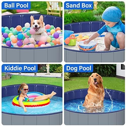 Dog Pool for Large Dogs, Kiddie Pool Hard Plastic, Dog Bathtub Portable, Foldable Pool for Dogs Slip-Resistant (Dark Gray, L-47"x12")